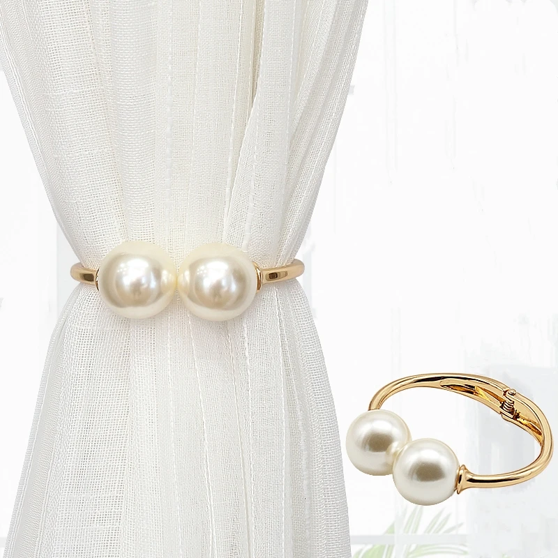 

modern stylish simple two pearl ball curtain tiebacks clip magnetic curtain metal tie, 1.gold,2.silver