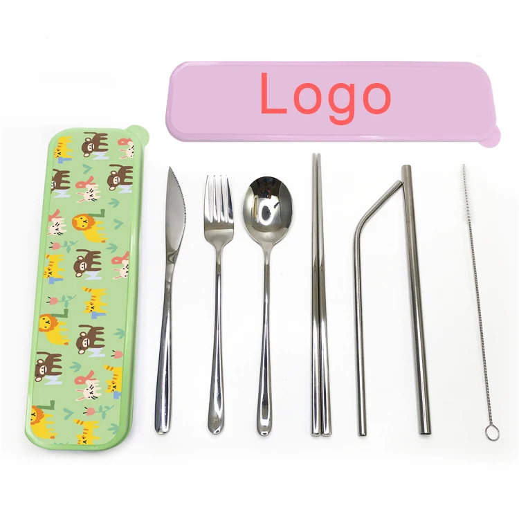 

Customized storage case straw flatware set pattern printing portable cutlery set