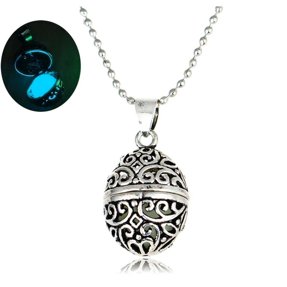 

Popular retro egg shape night luminous pendant can open luminous necklace accessories wholesale