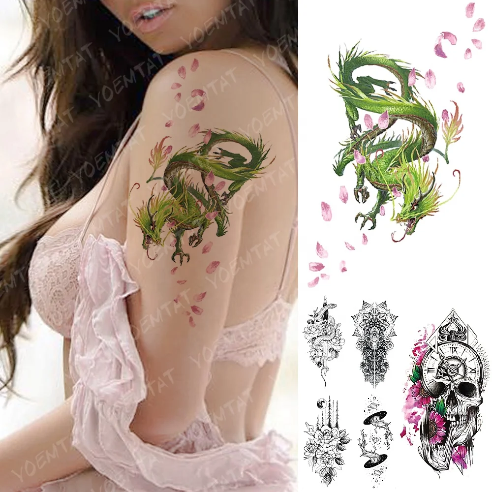 

Custom Wholesale Colorful Japanese Dragon Snake Skull Flower Tatto Girl Sexy Body Temporary Stickers Tattoo