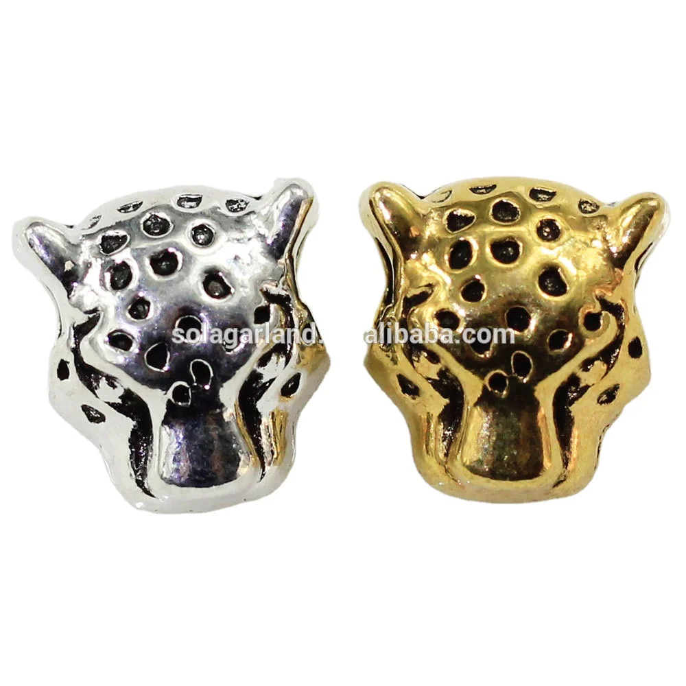 

Alloy 12mm Animal Leopard Head Beads European Spacer Big Hole Beads Charms For Handmade Bracelet Jewelry Making, Colors