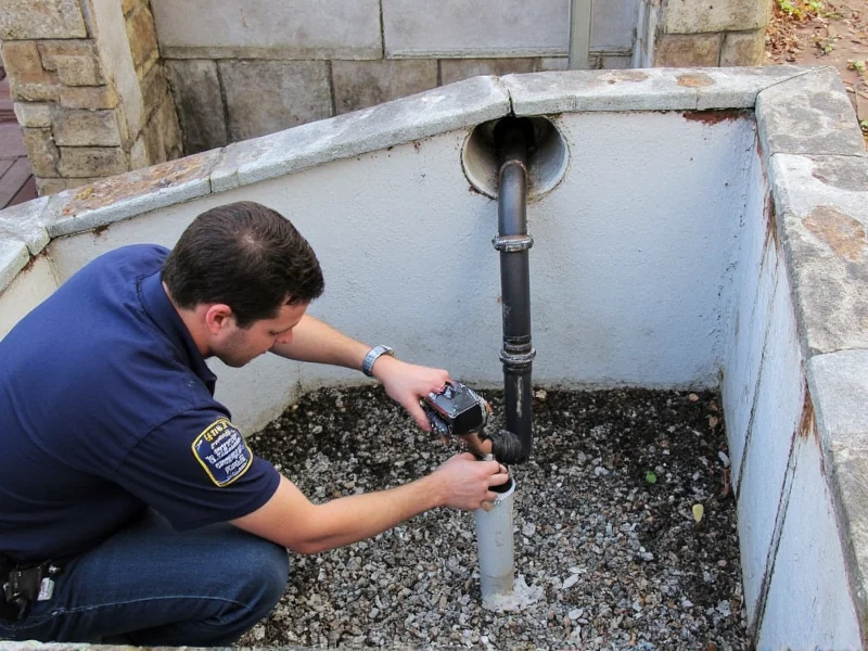 City inspector checking pool plumbing connections