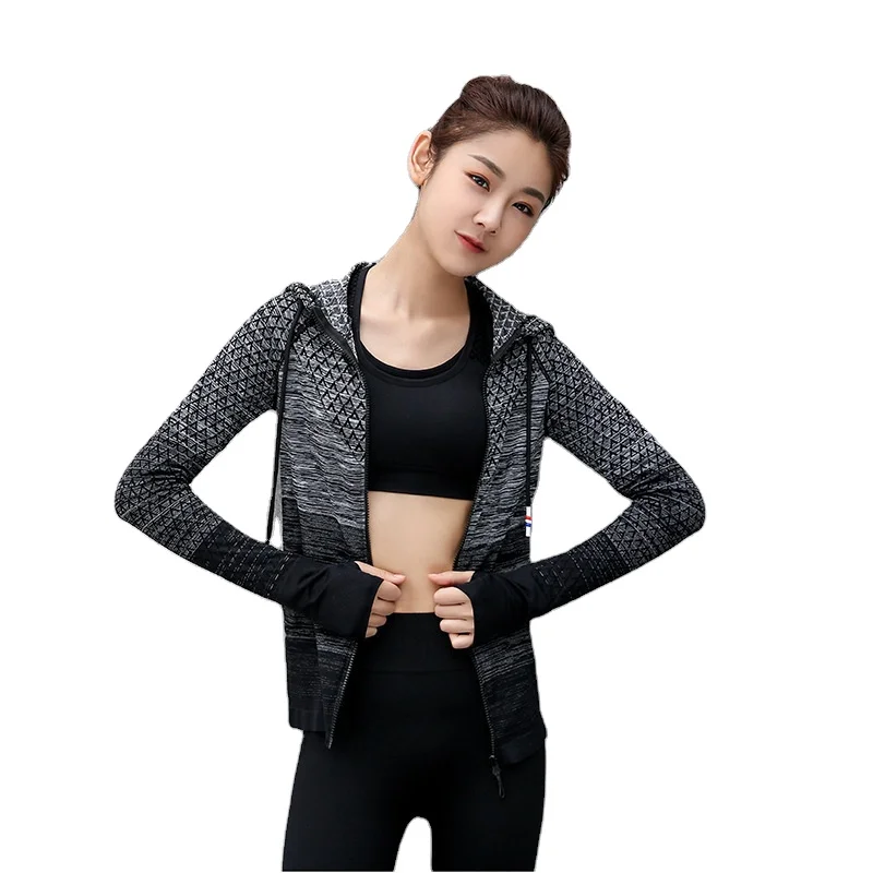 

Fitness Clothing Top Sport Gym Sportswear Sweatshirt Women Running Jacket Hooded Thumb Hole Yoga Jacket Zipper Jacket For Women