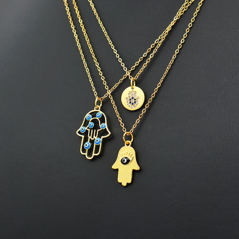 

2021 Fashion jewelry custom turkish eye necklace 18K gold plated stainless steel chain brass pendant evil eyes necklaces