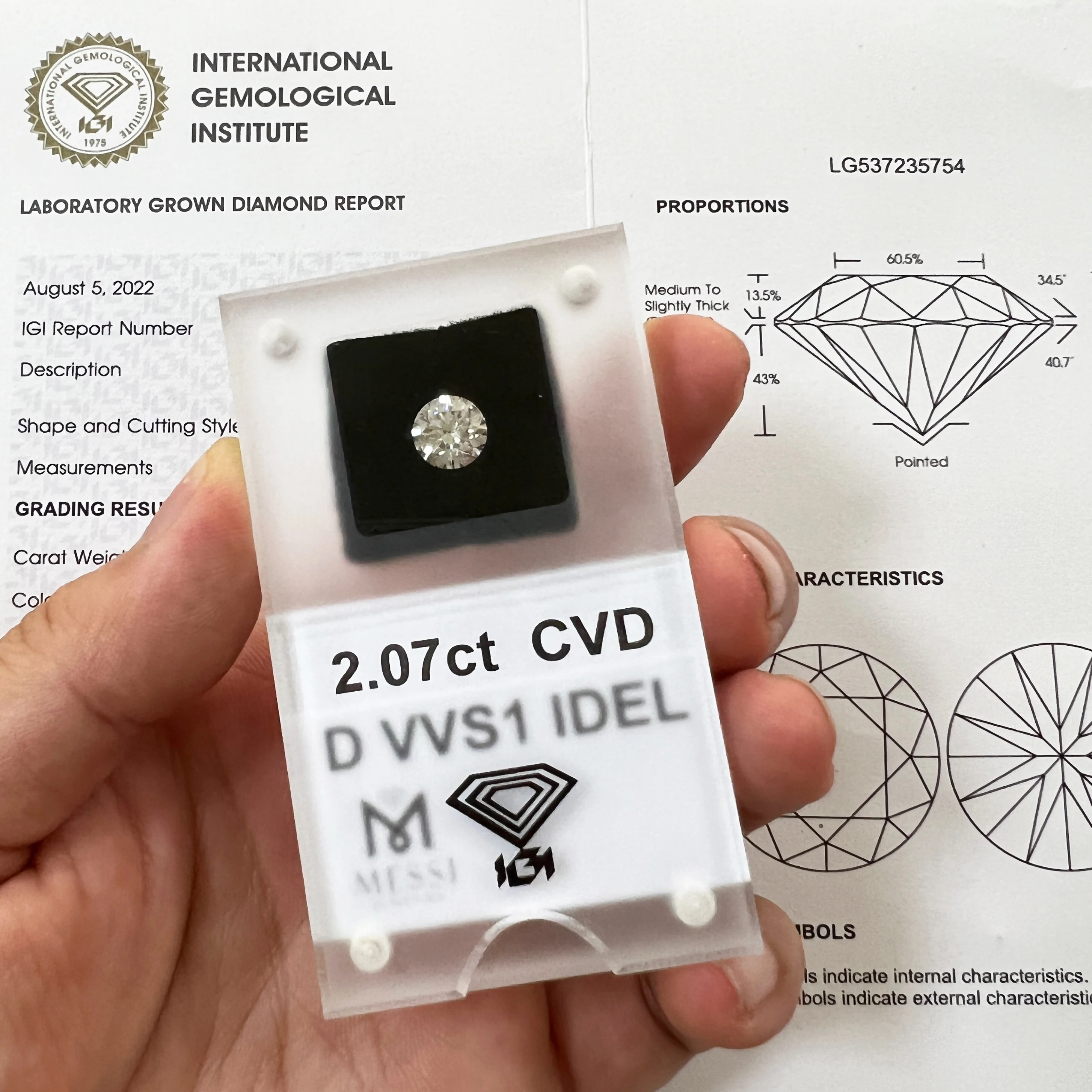 

IGI GIA Certificate 0.5ct 1ct 1.5ct 2ct 3ct Wholesale Lab Created Diamond HPHT CVD Lab Grown Diamond