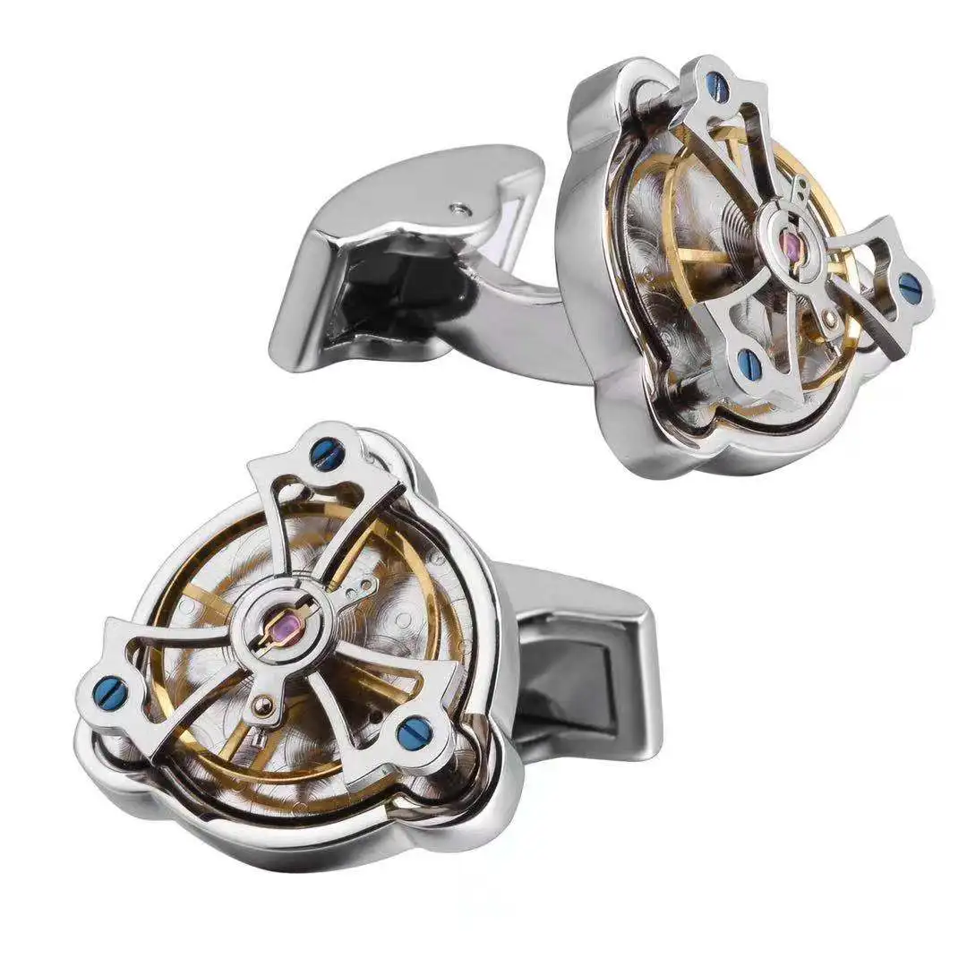 

Mechanical Tourbillon Watch Cufflinks, Silver