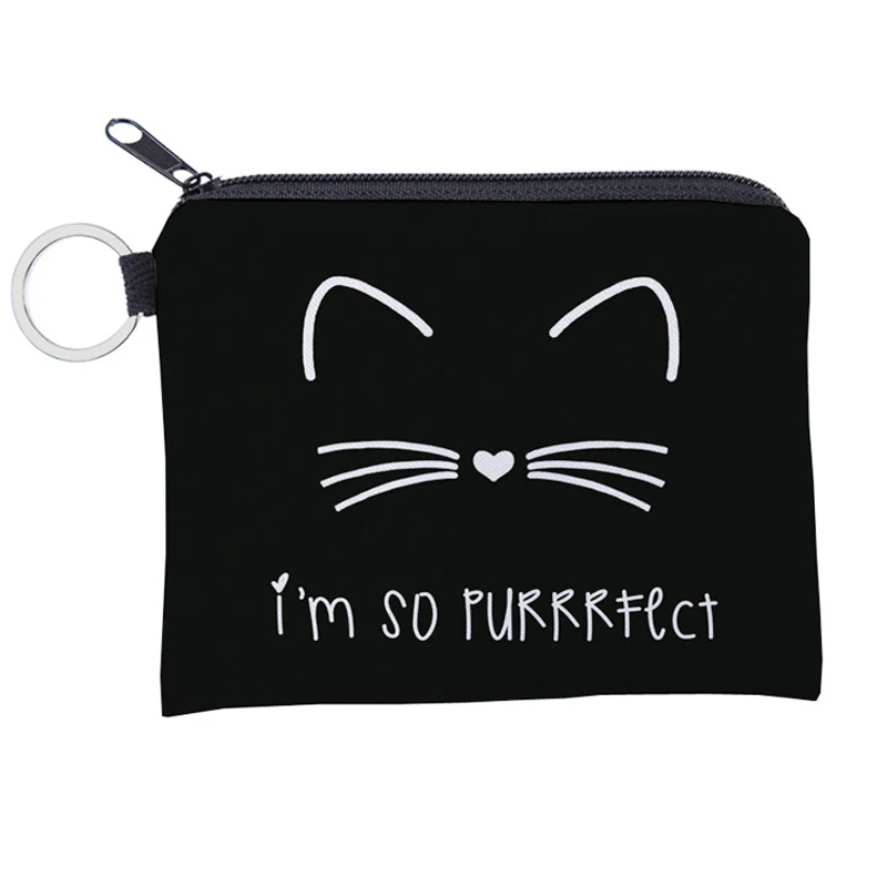 

Creative I'm So Purrrfect Cat Digital Print Waterproof Mini Coin Card Holder Purse Bag Promotional, Black