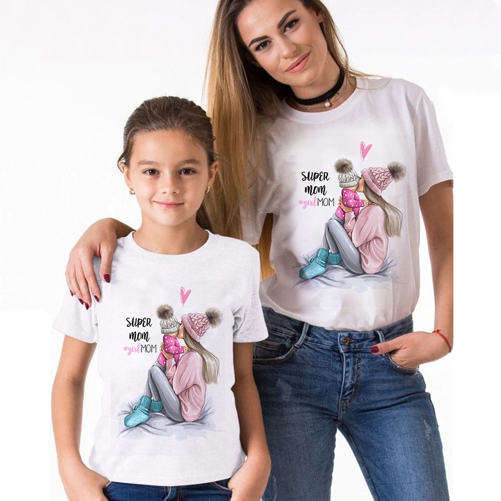 

Mother Daughter Family Look Mom's Tee Super Mama Son Mother's Day T shirt Fashion Harajuku Print Streetwear Aesthetic Clothes