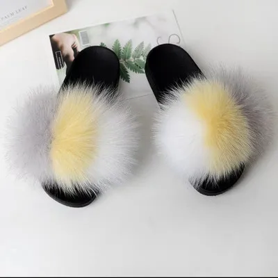 

gold fur slippers fur two strap slides wholesale fur slipper, Customized color