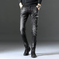 

Hot selling high quality stretchable skinny biker men jeans slim male black denim pants cotton