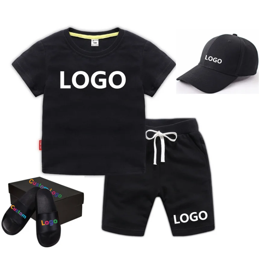 

Children Clothing Set Kids Boys Summer Sports Casual Short Sleeve Clothing Sets Solid Color Girls T-shirt Set 2PCS Custom Logo, 1-13