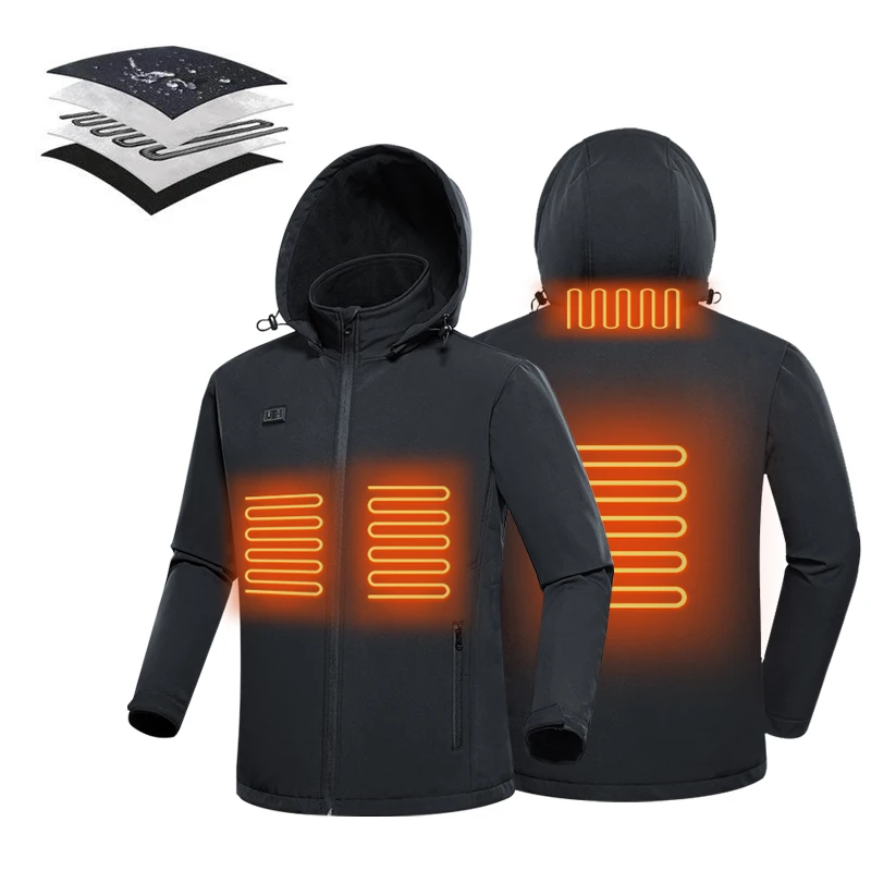 

2020 Casual Zipper Standard Collar Windproof Waterproof SoftShell 5V Powered Warm Detachable Hooded Heated Jacket