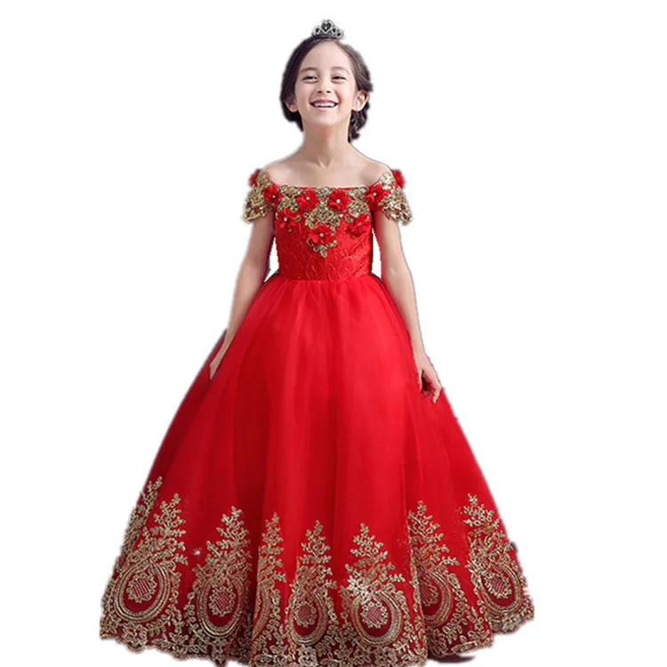 

Luxury Children Girl Boutique Clothing Sequined Red Long Wedding Party Dress Of Child Clothing, Please refer to color chart