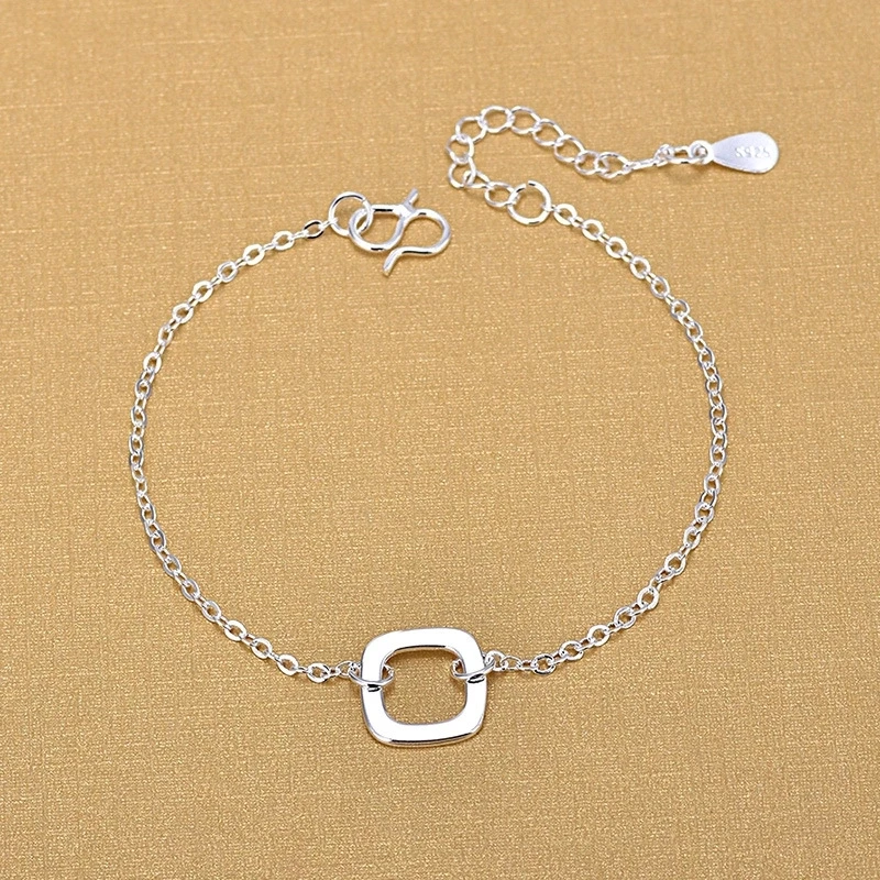 

Wholesale Simple 925 Sterling Silver Square Shape Charm Bracelets Jewelry 2019