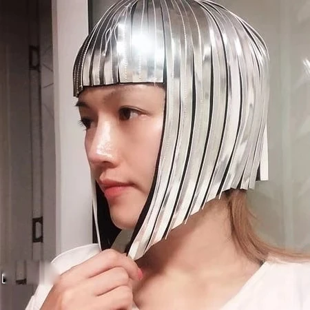 

Bob hairpiece bobcut headpiece Cosplay Cleopatra metallic wigs hairdress in chrome or gold egyptian goddess wig