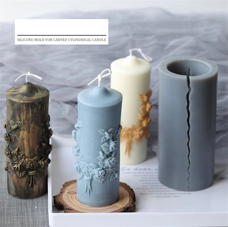 

P0353 Handmade European Large candle molds aromatherapy wax silicone candles moulds with carved flowers, Picture colors any pantone color can be customized