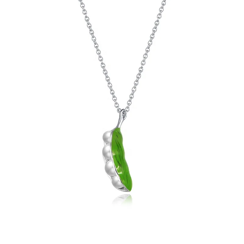 

wholesale personalized Pea pod plant Mothers Day gift family chain jewelry rhodium plate shell pearls Enamel pendant necklace