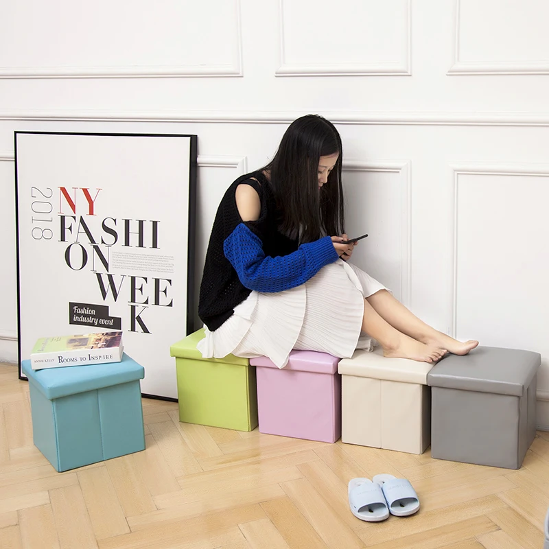 
Hot Sale Good Quality PU Foldable Seat Box Folding Storage Stool Ottoman 