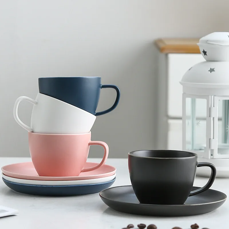 white pink matt porcelain ceramic tea coffee cup and saucer set
