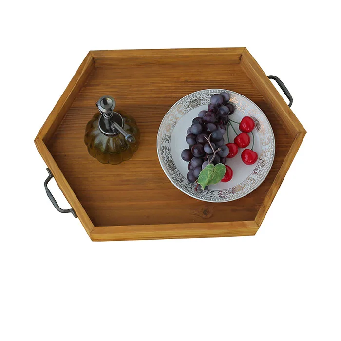 

Amazon Hot Sales Custom Manufacture Wholesale Cheap Polygon small Wood Breakfast serving tray with handles Ottoman Tray Wood, Brown or customized color