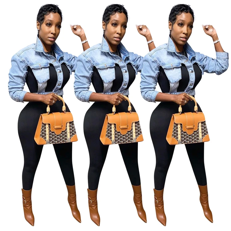 

D95452 2020 Sexy fashion high waisted washed denim jean jacket women coats
