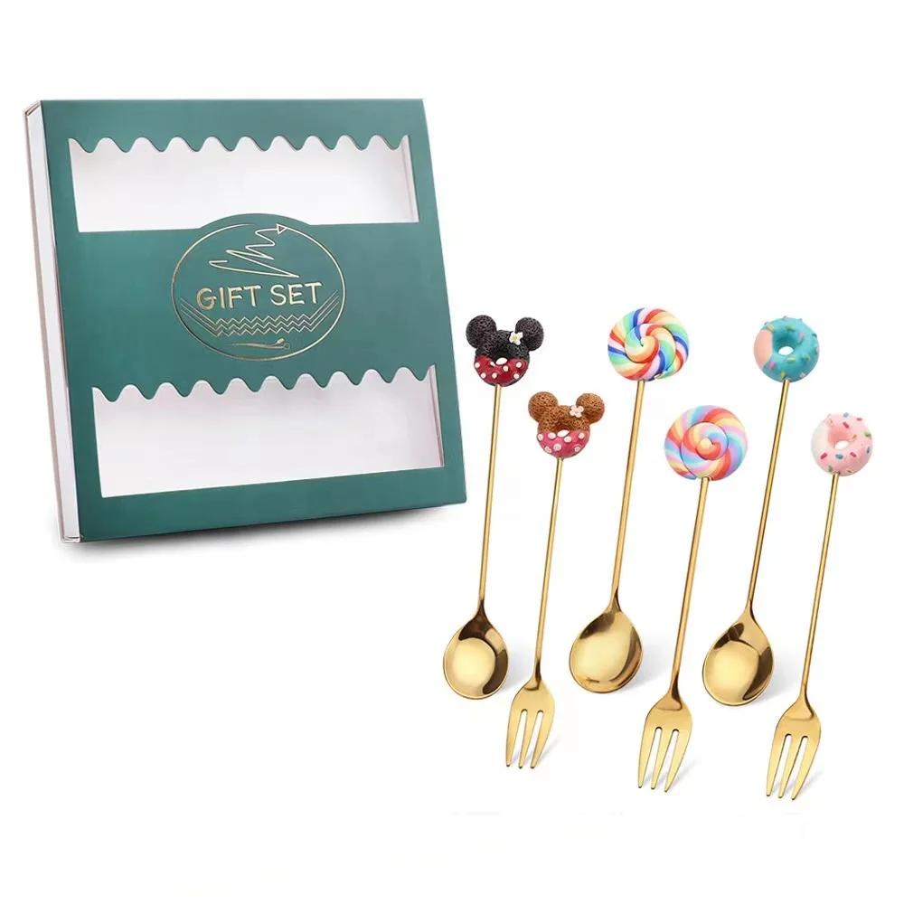 

Doughnut Candy Design 304 Stainless Steel Coffee Spoon Fruit Fork Set Cute Donut Candy Shape Cartoon Spoon And Fork