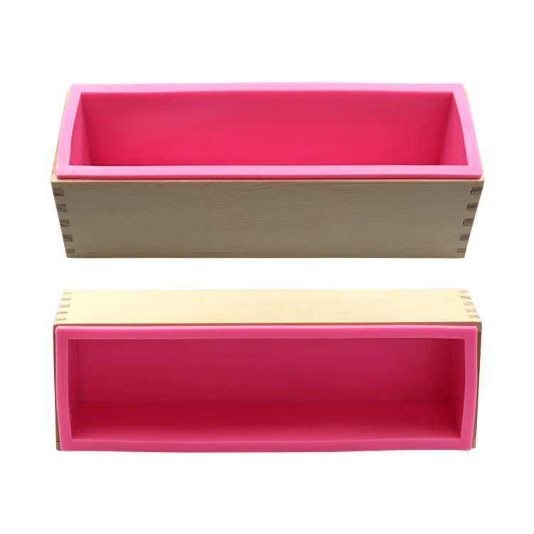 

Custom Best Sales Rectangle Silicone Soap Mold with Wood Box, Pink,purple,blue,black,yellow