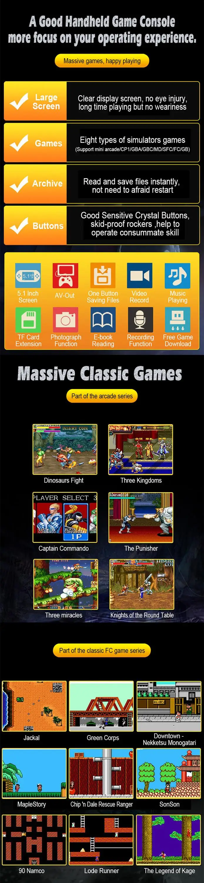 CT821 Popular 5.1 large screen portables handheld retro game console