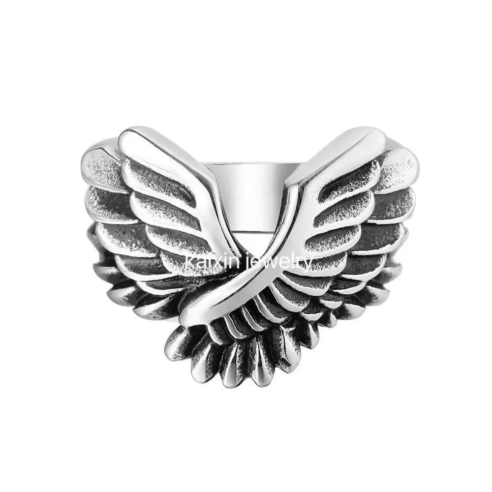 

New style retro punk angel wings men's stainless steel ring classic jewelry