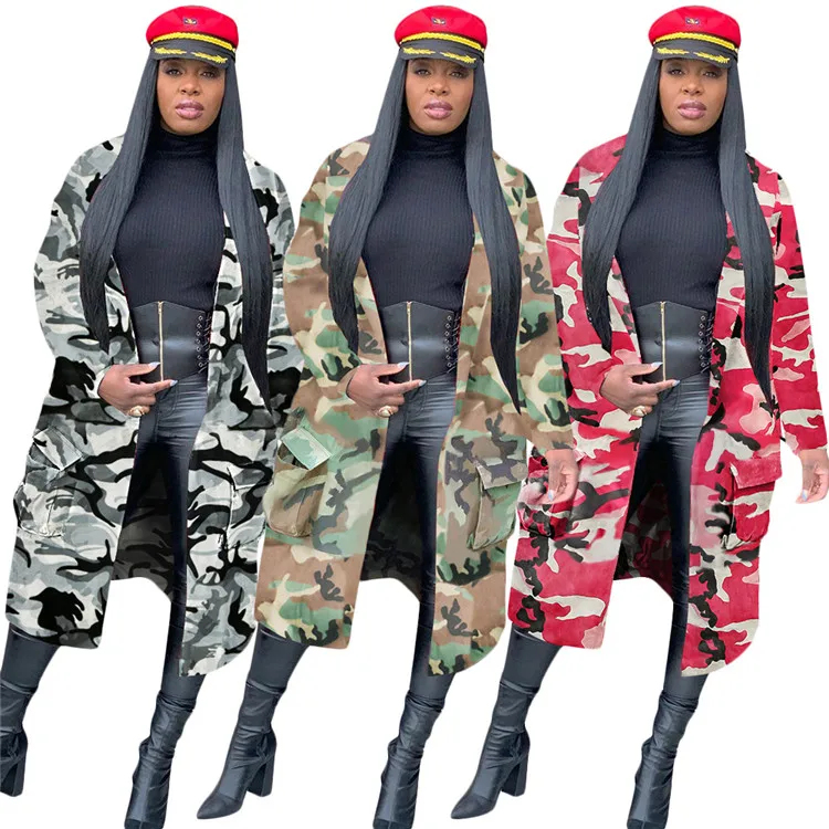 

LvCong New style wholesale custom logo fashion women long fall winter plus size printed camouflage jacket