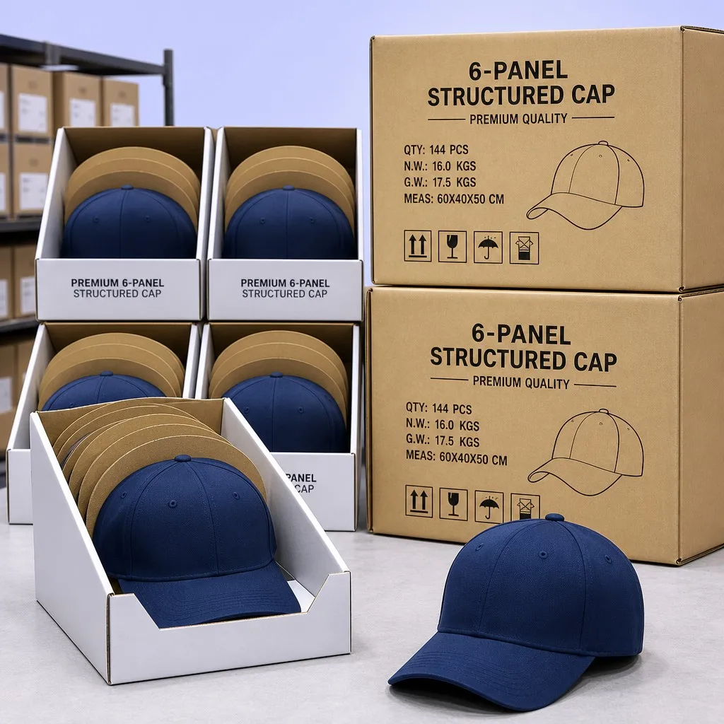 Warehouse Bulk Shipping Cartons and White Countertop Retail Display Boxes Holding 24 Caps Each