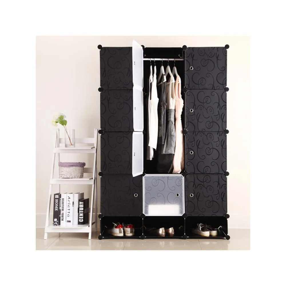 

Multi Use DIY Plastic 12 Cube Shoe Rack, Shoes Cabinet Black White Door