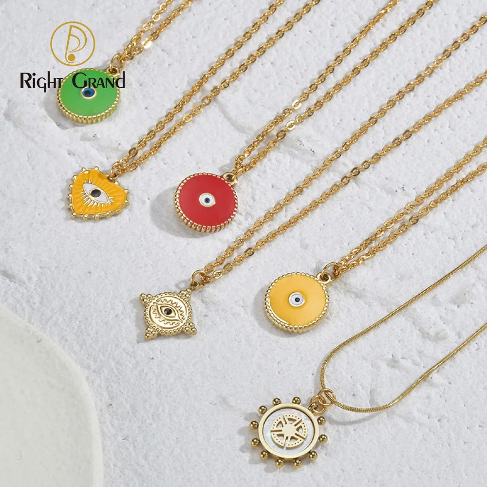 

Stainless Steel Color Enamel Heart Eye Necklaces For Women Pendant Necklaces
