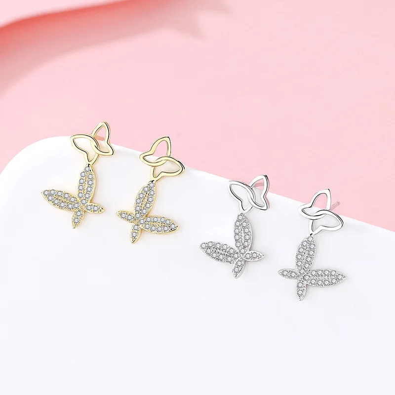 

Fine Jewelry for Women Trendy 925 Sterling Silver Stud Earrings Butterfly Earrings Gold Plated Jewelry