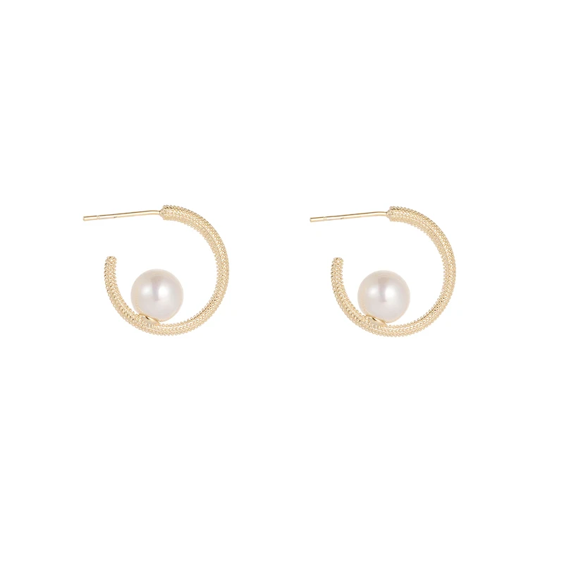 

2021 Ins celebrity Identical style Pearl Gold plated Ear Post 14K Twisted Cuff Ear Hoops Earrings