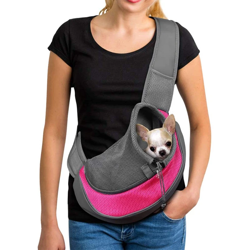 

Breathable Adjustable Padded Shoulder Strap 3D Mesh Dog Cat Sling Carrier With Pocket For Outdoor Travel, Customized color