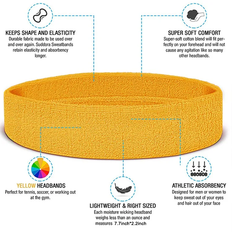 Towelling Headband Ideal For Fitness 15 cm X 5.5 cm Flourescent Yellow 