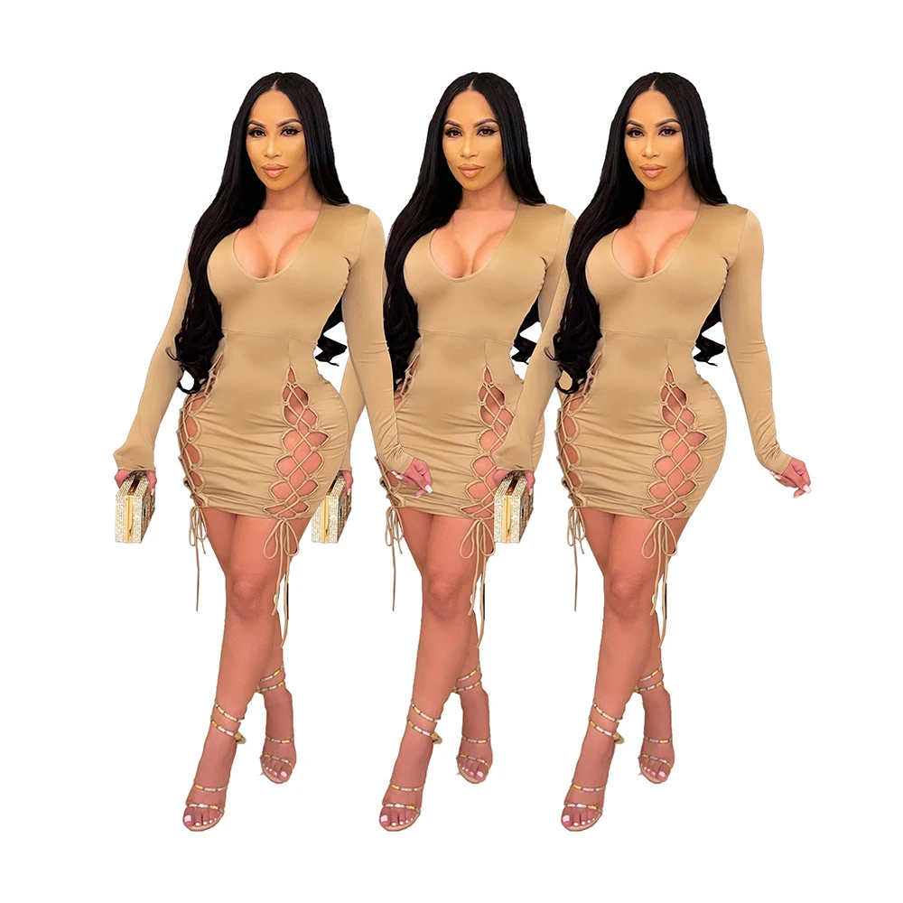 

Foma DY6999 summer 2021 women dresses sexy fashion hollow strap short nightclub outfit bodycon mini dress, 1 color