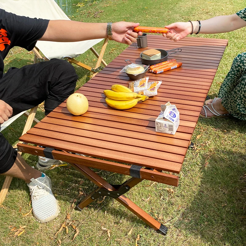 

Amazon hot selling custom wooden portable folding camping wood roll table for beach picnic camp