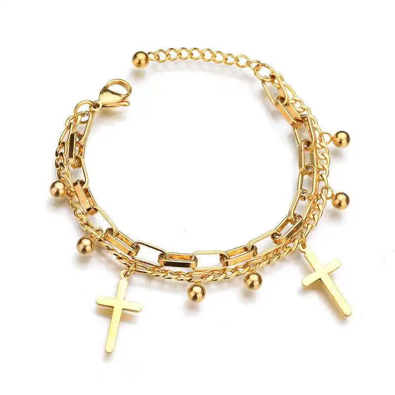 

Factory direct selling new Cross Bracelet women's fashion Korean creative double-layer Bracelet 18K gold bracelet Jewelry