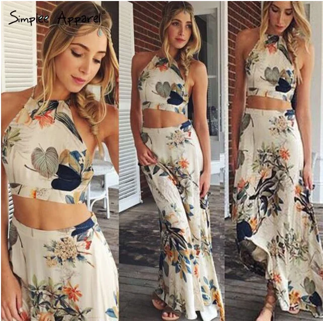 

New women summer clothes Stylish elegant floral print drag dress women two piece set sexy plus size maxi dress