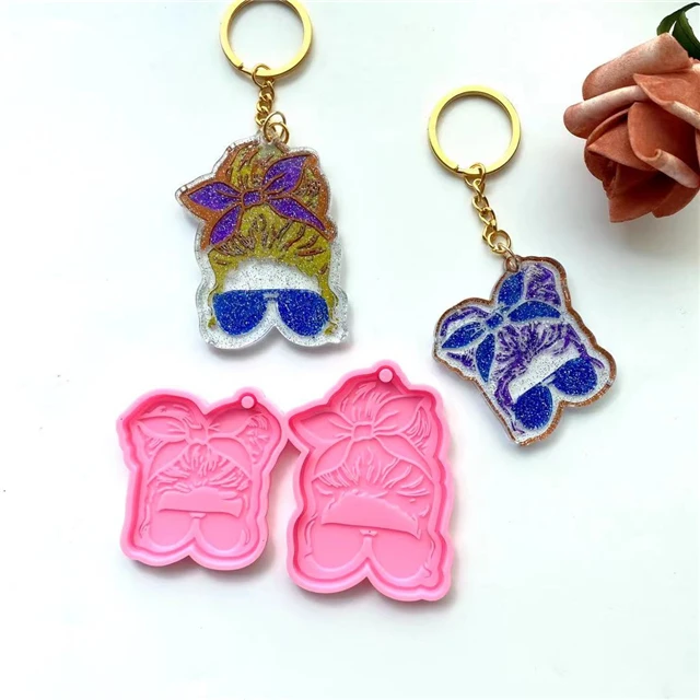 

J142 Free Sample DIY Shiny Resin Mom Life Pendant Mould Mom & Daughter Silicone Keychain Molds