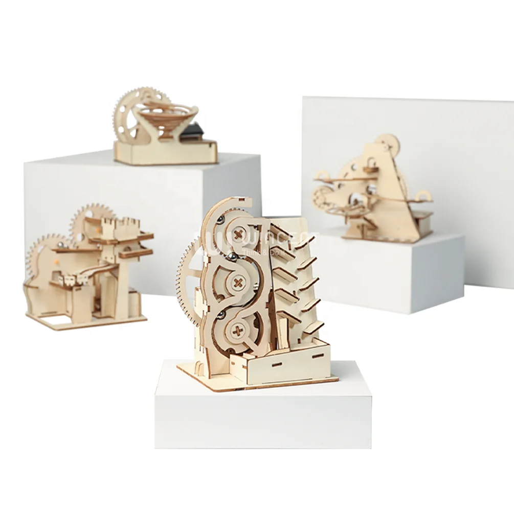 

CPC FSC Factory solar energy wood mechanical gear toys handmade craft marble run toy 3D wooden puzzle