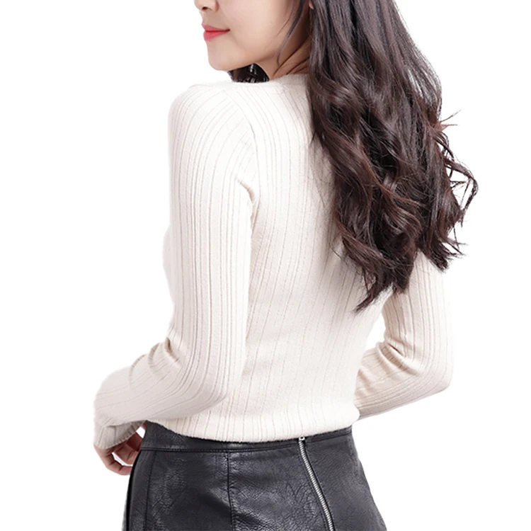 

2021 autumn best seller crew neck ribbed tight korean knitted turtleneck sweater