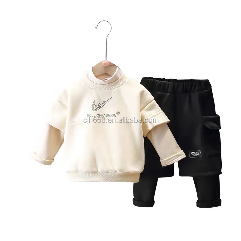 

New arrival boys autumn casual hoodie sport suit boys hoodie and pants 2 pcs winter clothes set
