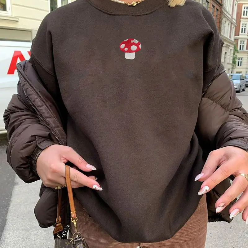 

Streetwear Embroidered Mushroom Oversized Custom Logo Vintage Crewneck Sweatshirt Womens Hoodies Pullover