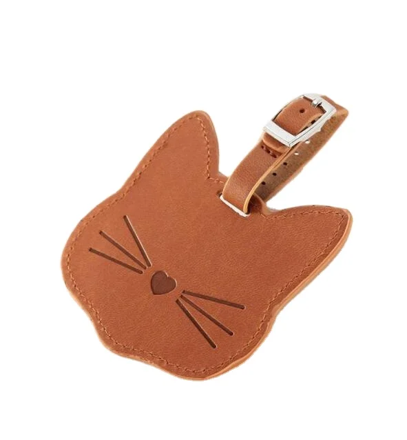 

Girl Kitty Shape Cute Cartoon Gold Metal Embossed Sublimation Pu Leather Luggage Tag Custom, Customized