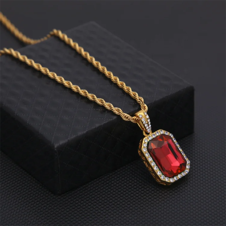 

Cubic Zirconia Square Gem Pendant Necklace For Hiphop Jewelry