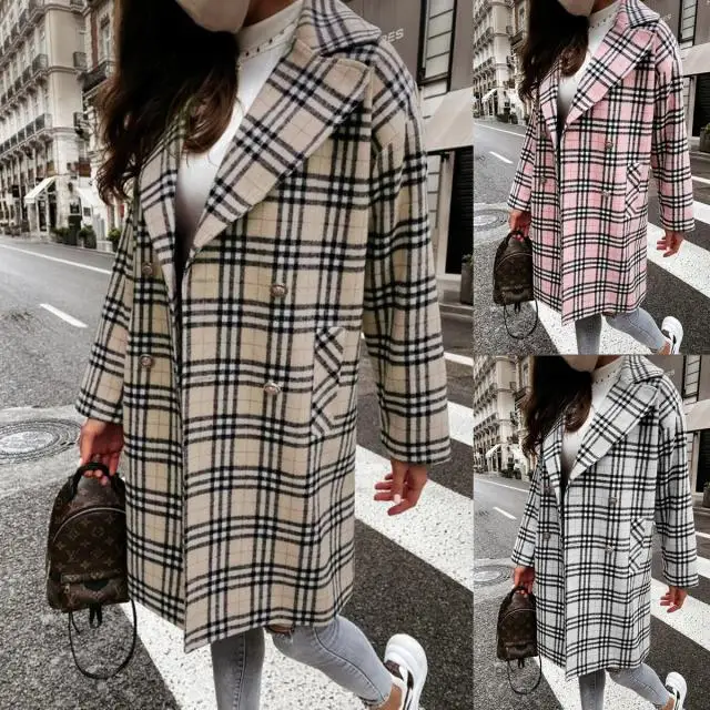 

2021 autumn and winter fashion casual new double-breasted tweed coat women