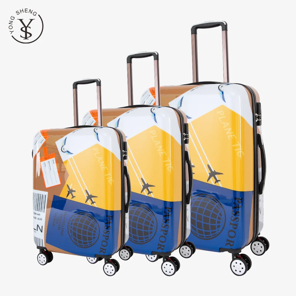 

wholesale Aeroplane printed luggage set light cartoon suitcases PC Aluminum trolley valise for children outdoor, White\green\gray\blue\black\red